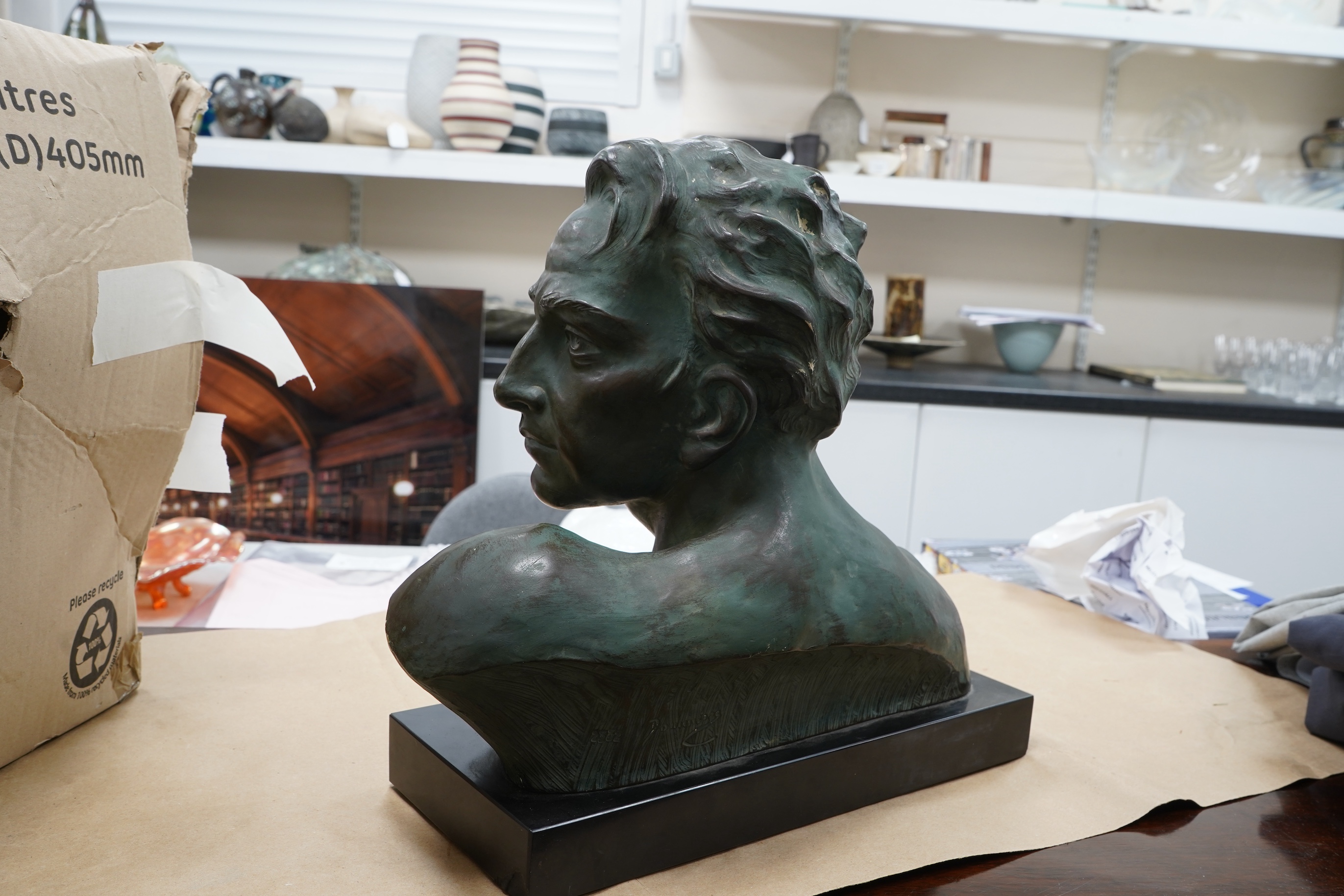 Bronzed bust - after Johannes Dommisse, 39cm wide x 35cm high